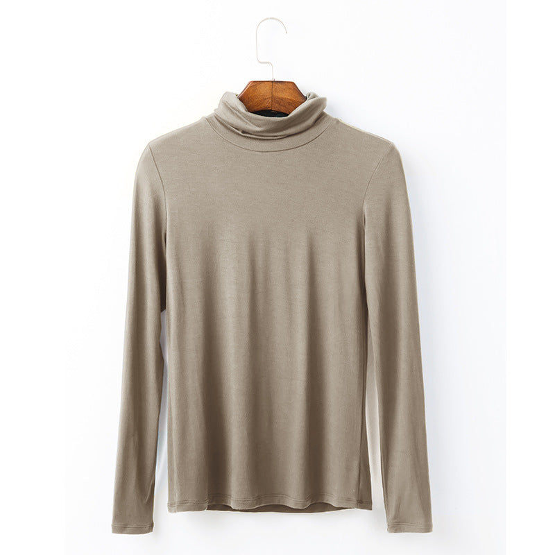 Oversize Women's Long Sleeved T-shirt Solid Color High Collar Modal Undercoat