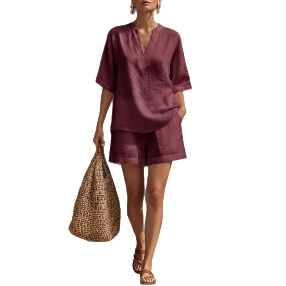 New Stylish Elegant Loose-Fit V-Neck Two-Piece Set