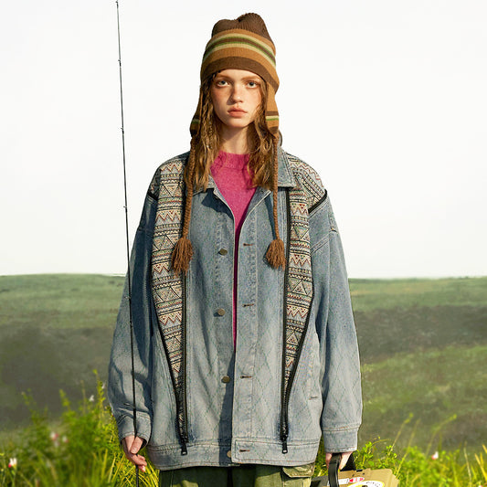 Tie-dye Gradient Denim Coat For Men And Women
