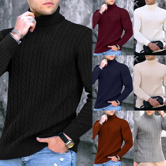 High Neck Fried Dough Twist Long Sleeve Men's Casual Sweater