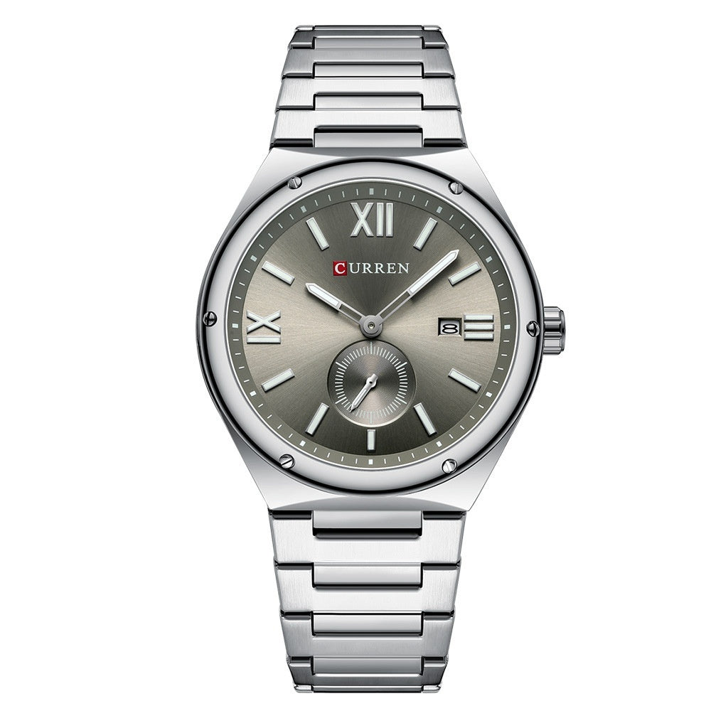 Mens Calendar Waterproof Multi-Function Two-Hand Semi-Quartz Watch