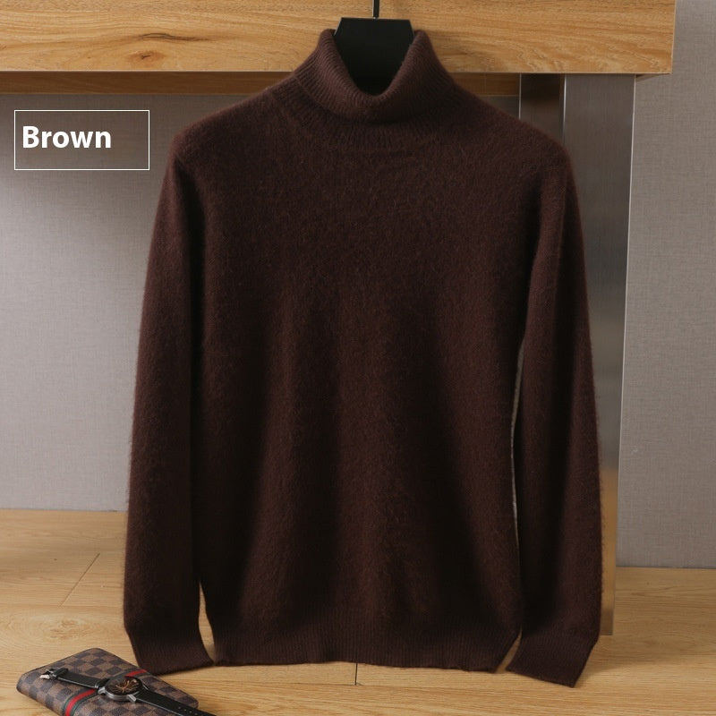 Efterår Vinter Mænd Høj Krave Løs Ensfarvet Pullover Mink Underdel Sweater