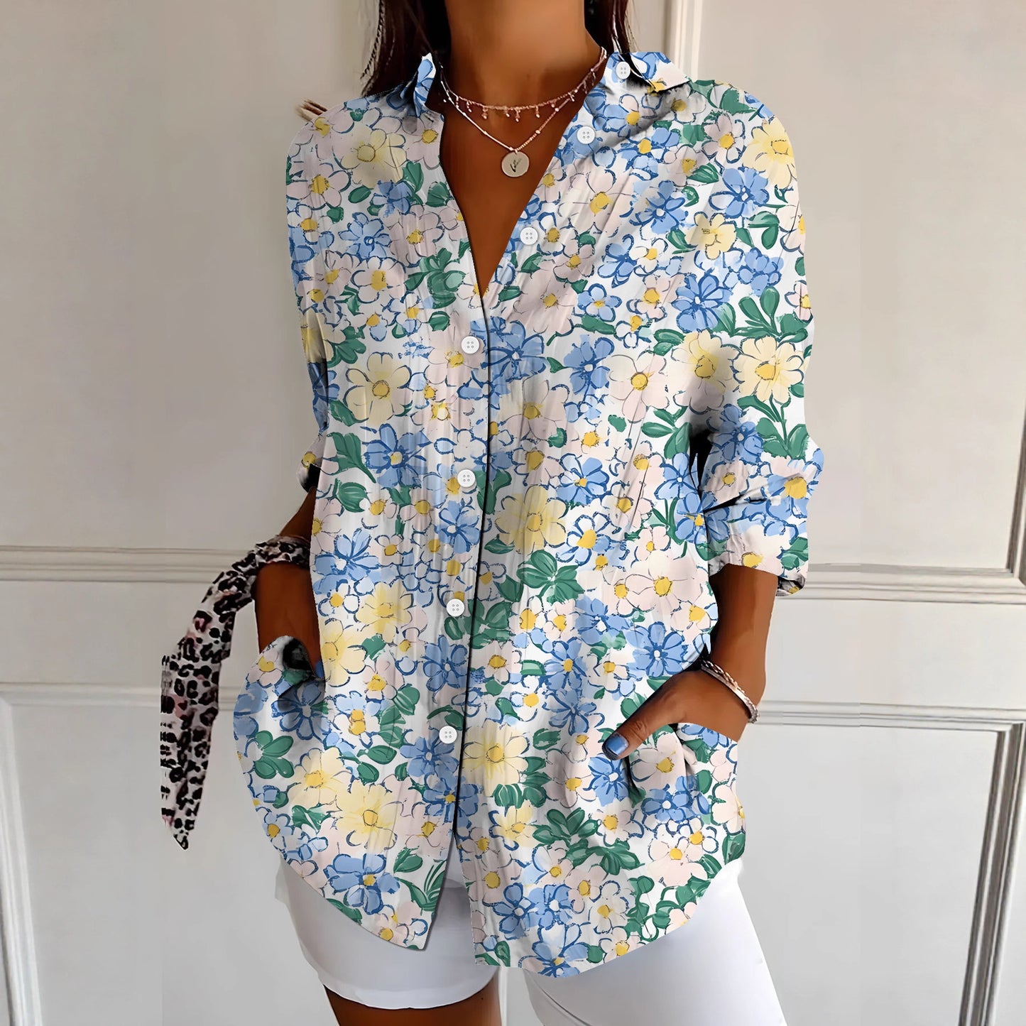 New Womens Floral Print Premium Elegant Long Sleeve Shirt