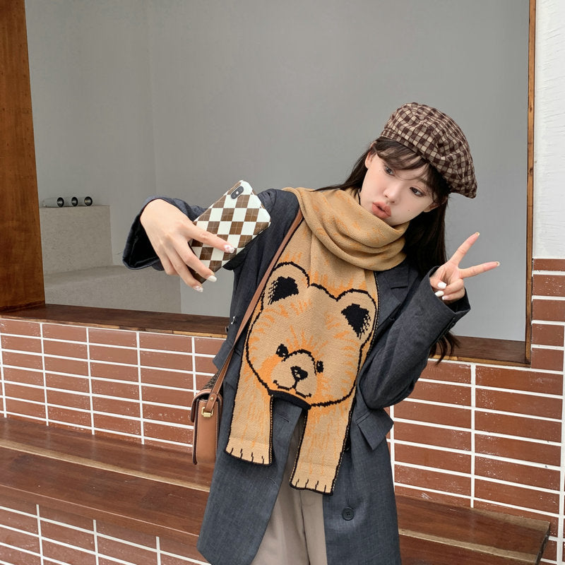 Cute Tiger Knitted Wool Shawl Students Warm-keeping Scarf