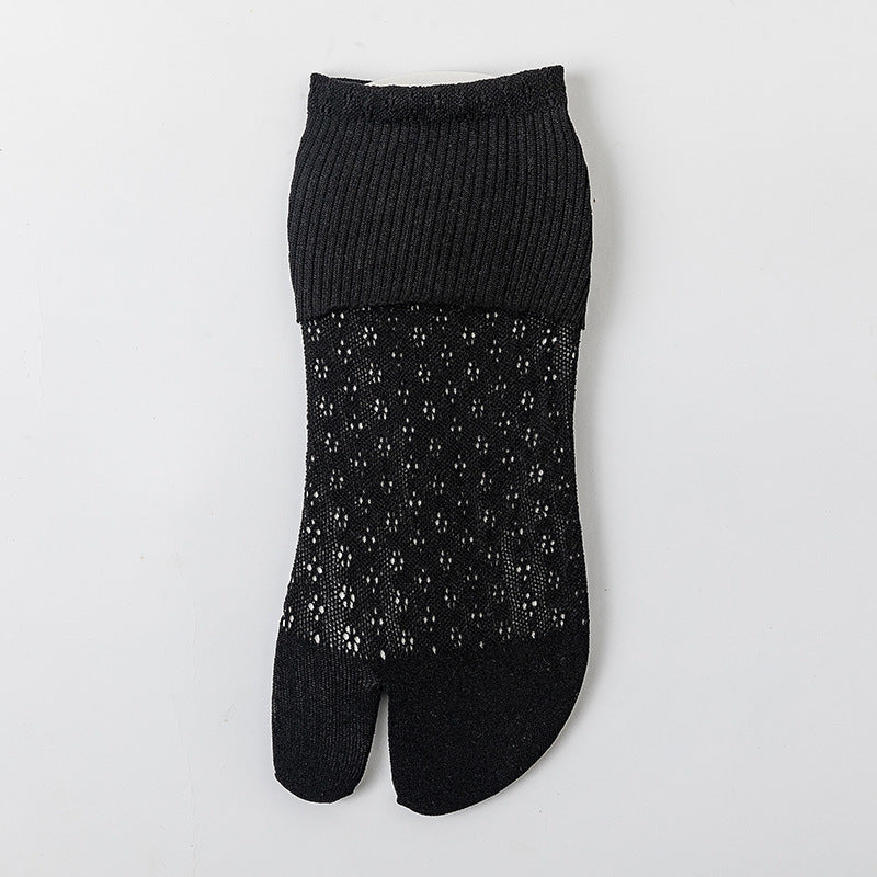Mesh Hollow Out Two Fingers Women's Mid Tube Stockings