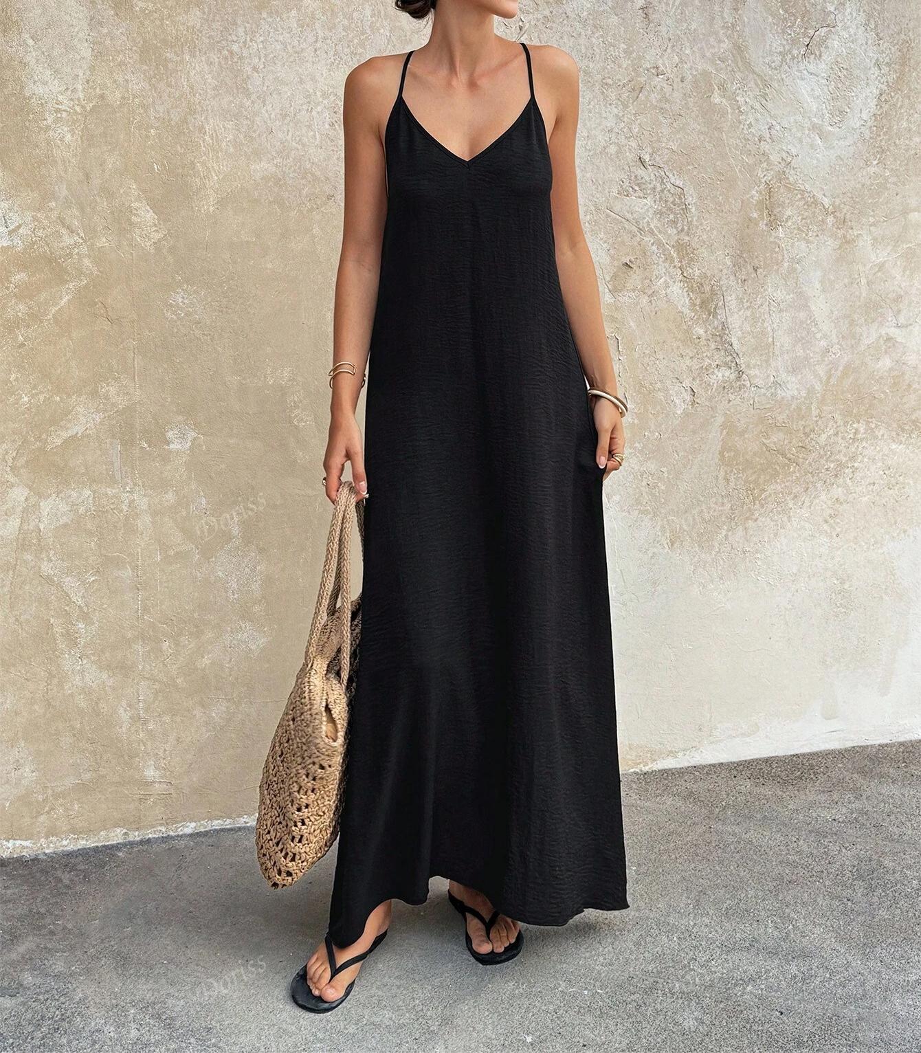 Solid-color Sleeveless Loose-fitting Beachseaside Dress For Women
