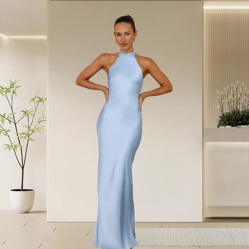 Womens Stylish Halter-neck Fitted Dress With Tie Details