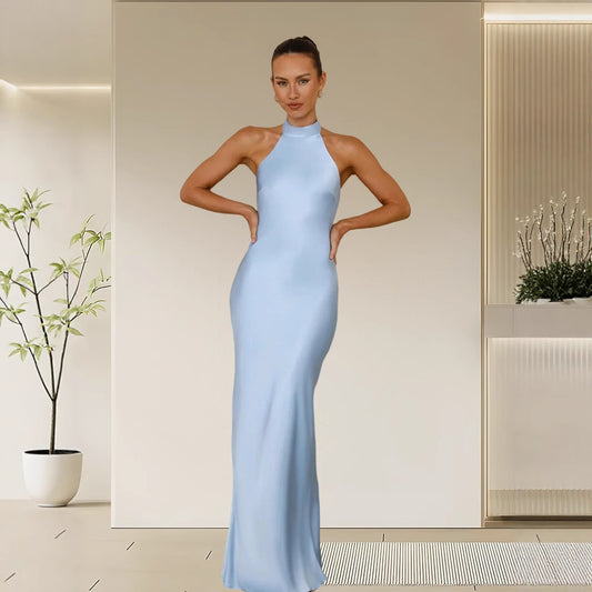 Womens Stylish Halter-neck Fitted Dress With Tie Details