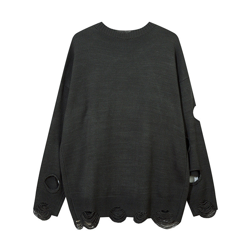 Heavy Industry Ripped Hollow-out Round Neck Sweater Bf Idle Style
