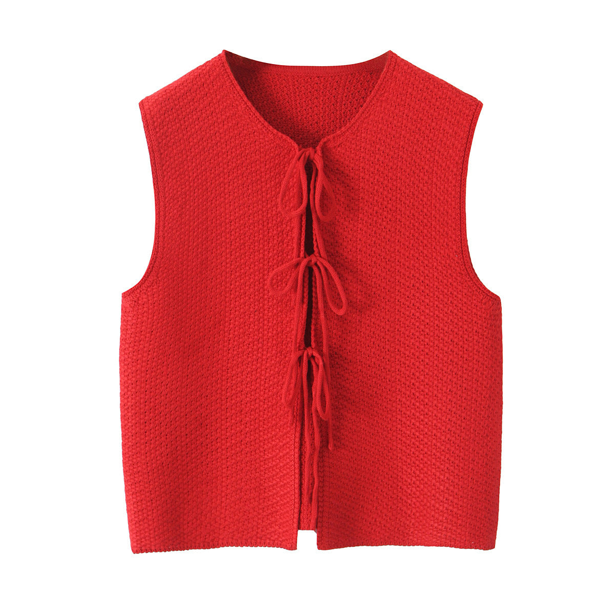 Bow Small V-neck Sleeveless Knitted Vest