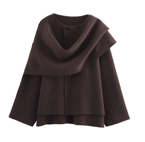 Women's Asymmetric Scarf Short Knitted Overcoat Jacket