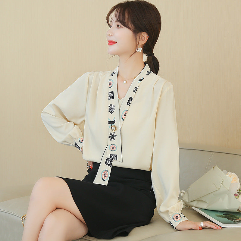 Shirt Female Design V-neck Tie Top Early Spring