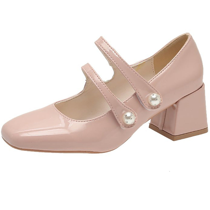 Thick Heeled Square Toe Evening Breeze Gentle French Women's Shoes