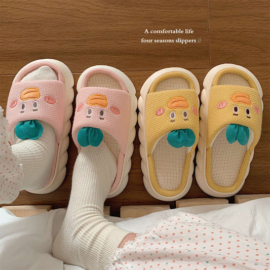 Home Cute Soft Thick Bottom Floor Cotton Linen Sandals Women