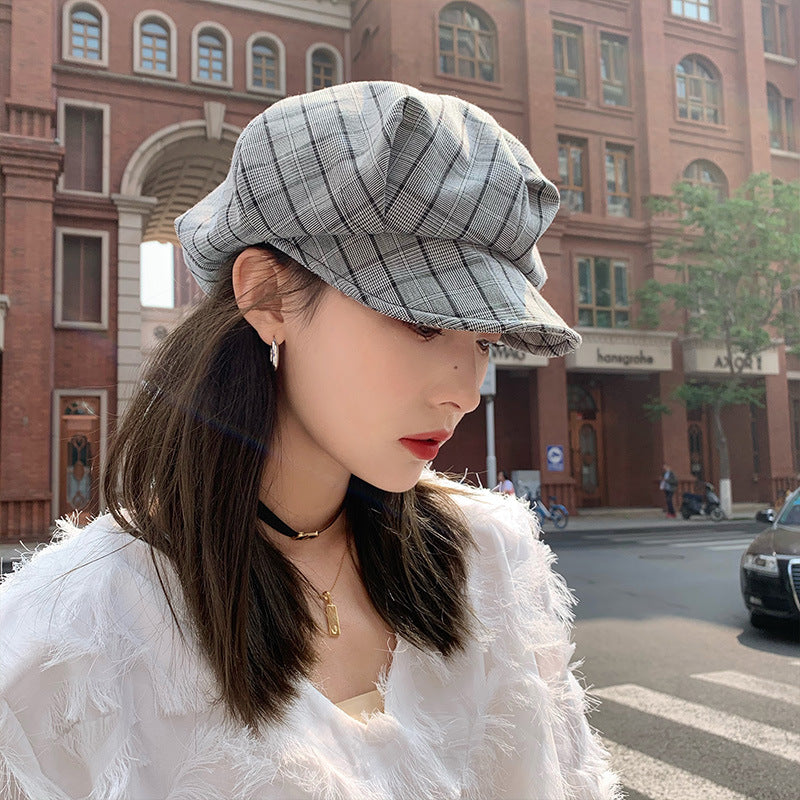 Ladies' Lattice College Wind And Cloud Octagonal Hat