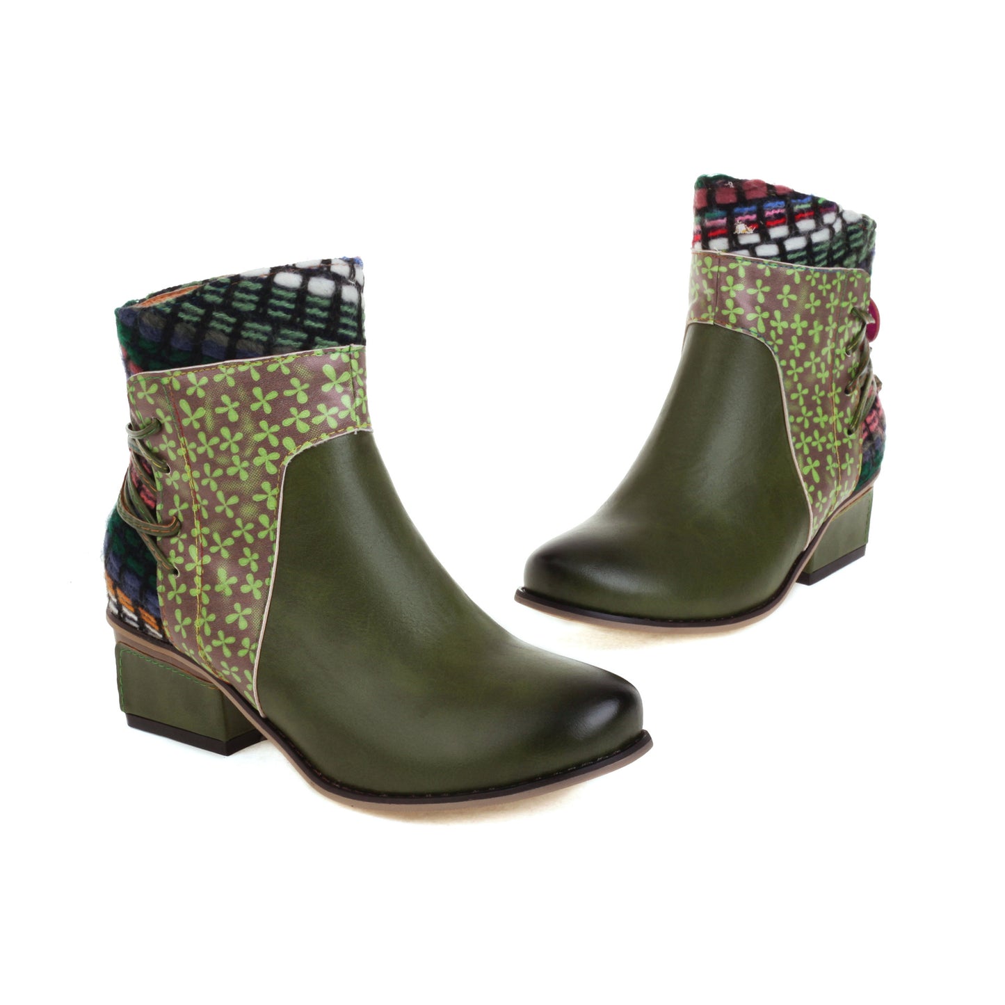 Mid-heel Round Toe 40-43 Side Zipper Low Tube Color Matching Women's Boots