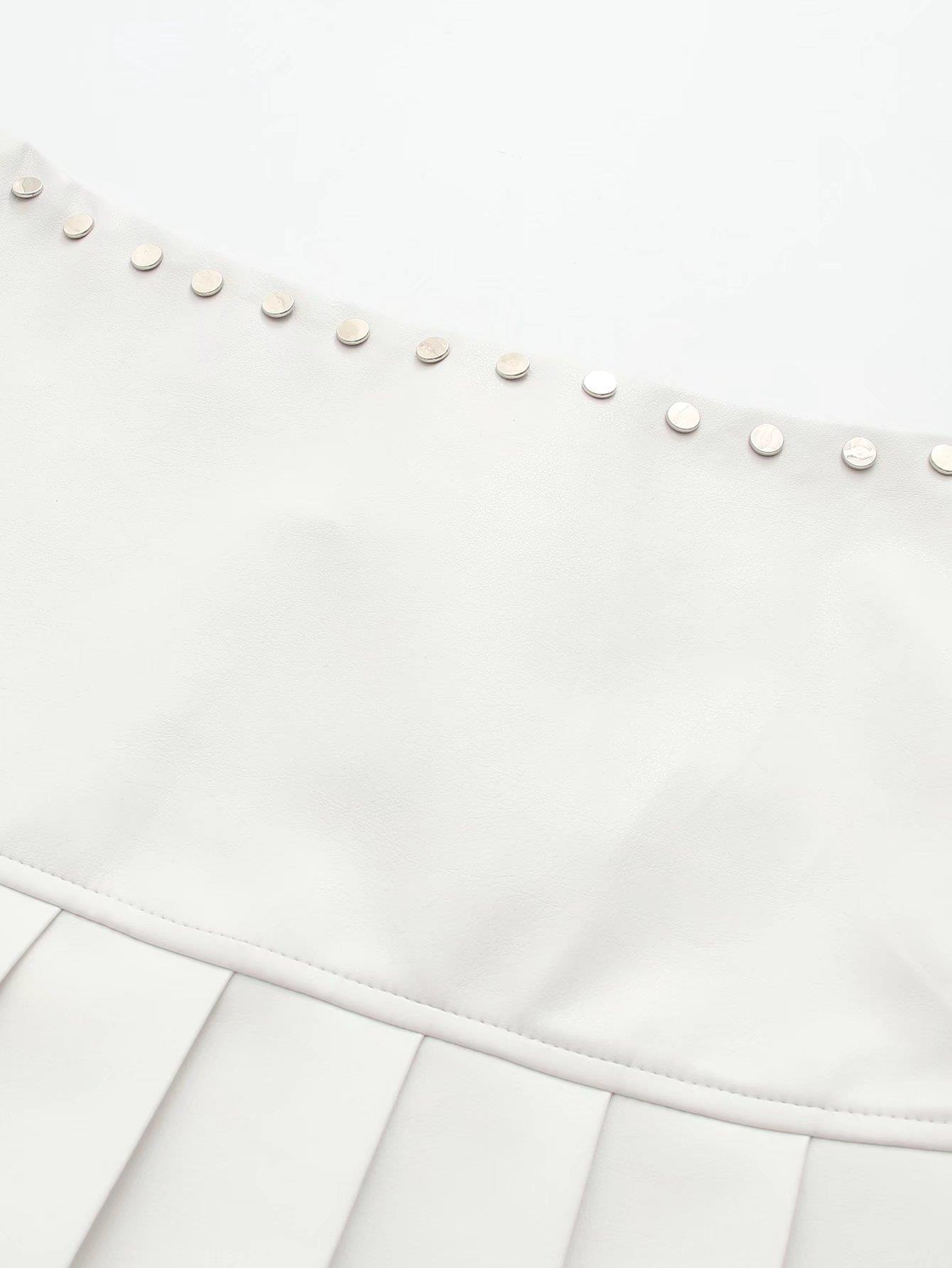 Zipper Split High Waist Mini Pleated Leather Skirt