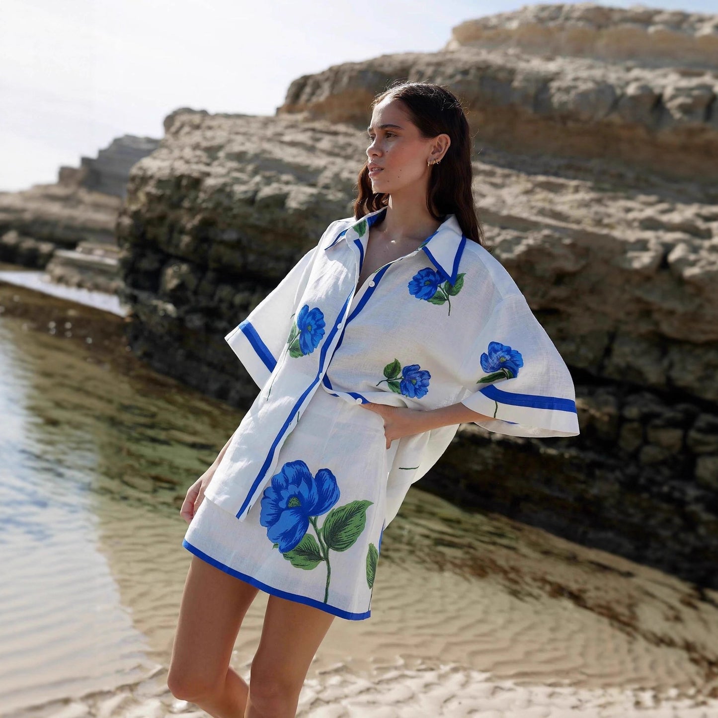Casual And Stylish Linen Shirt And Sheath Skirt Set