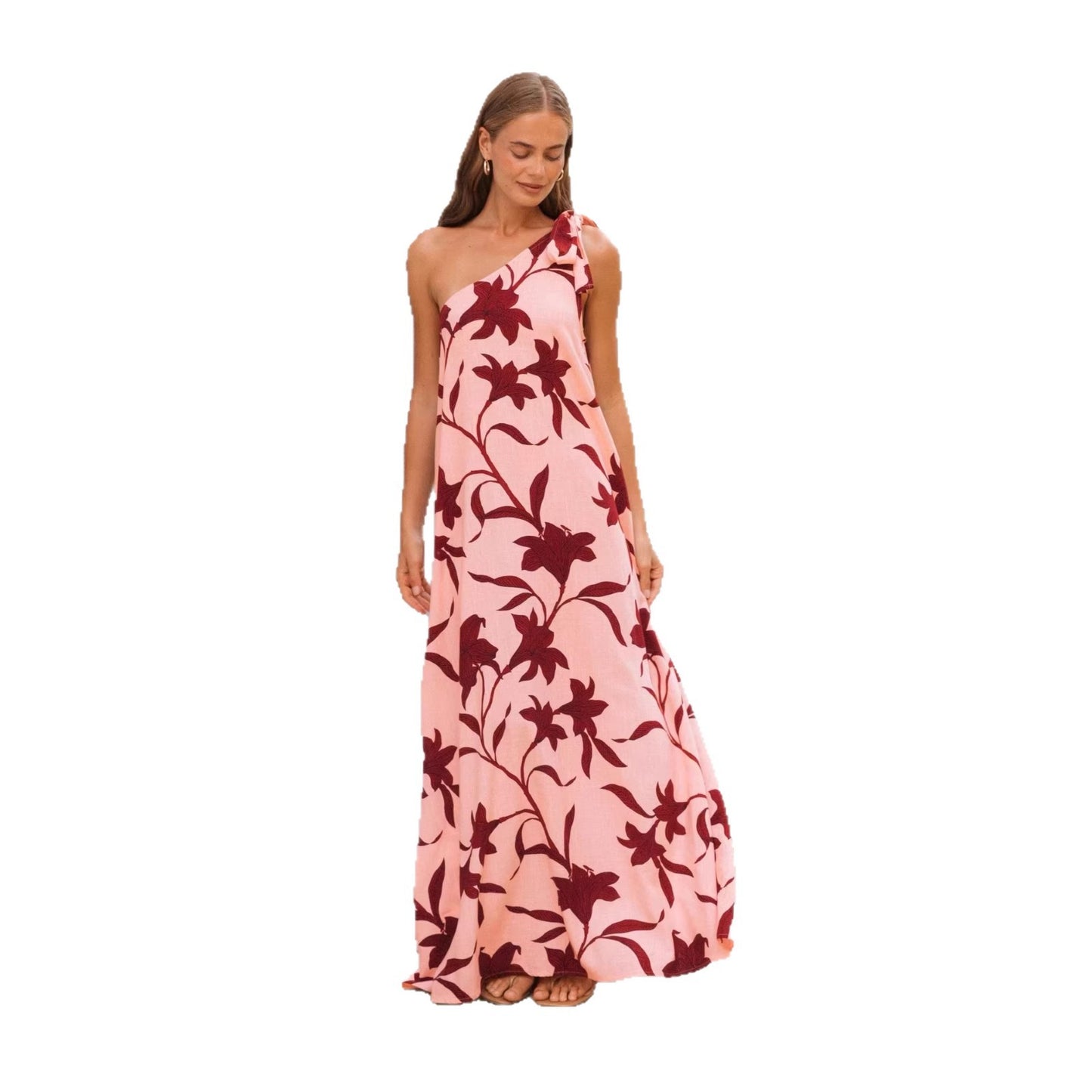 Summer Printed Off Shoulder Lace Up Sexy Resort Style Maxi Dress
