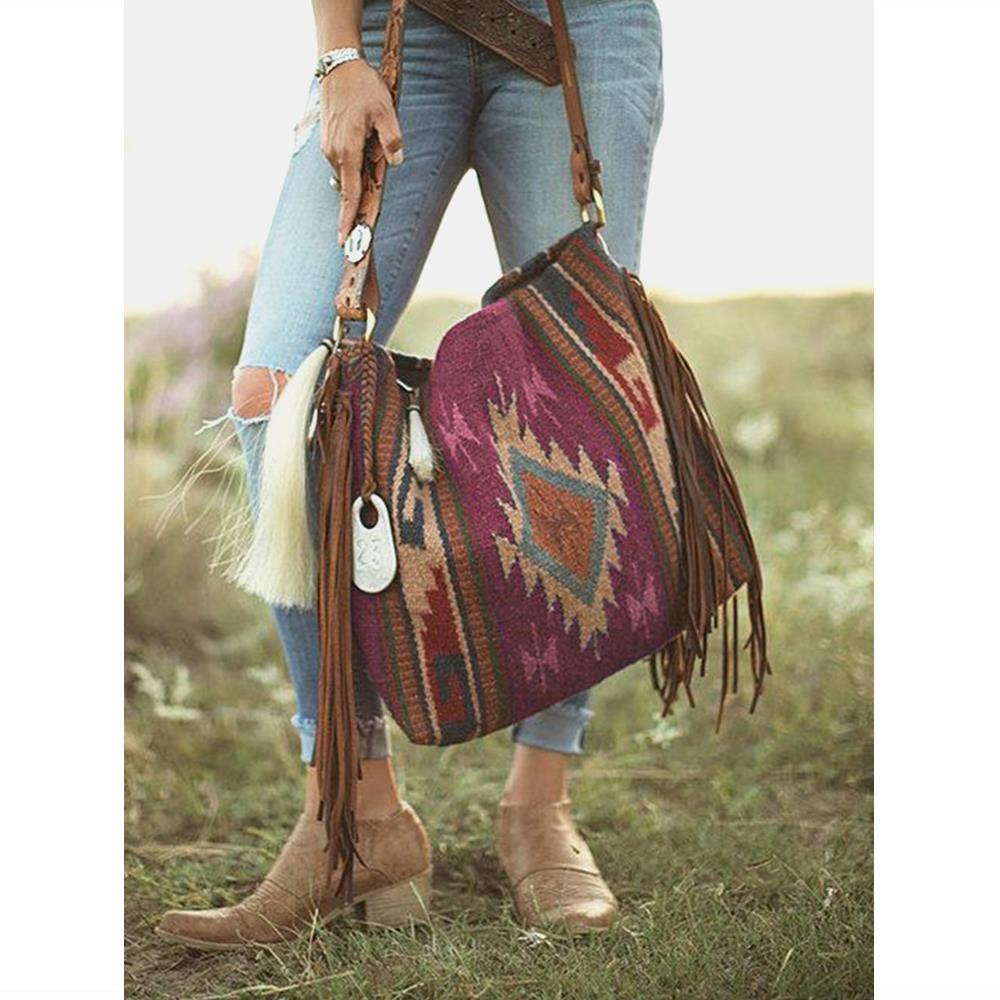 Retro Tassel Cotton And Linen Women's Bag Portable