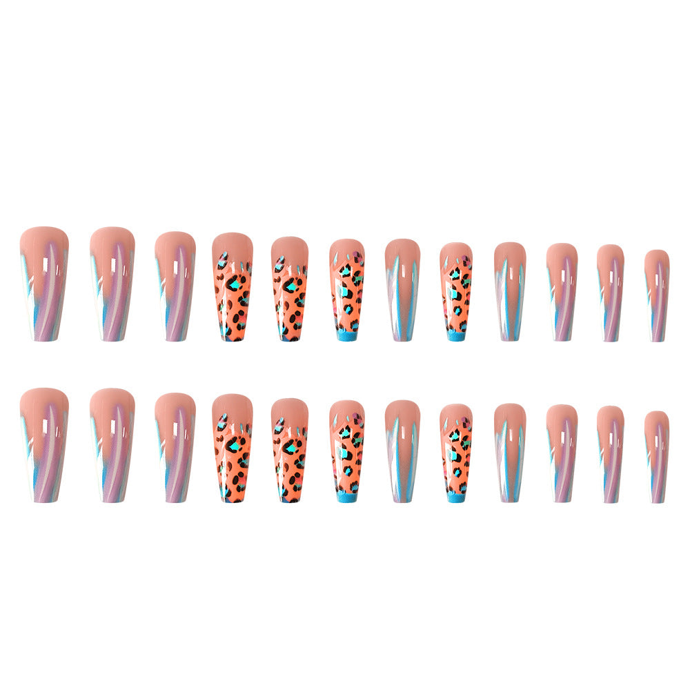 Blue Edge French Gradient Contrast Leopard Print Nail Tips