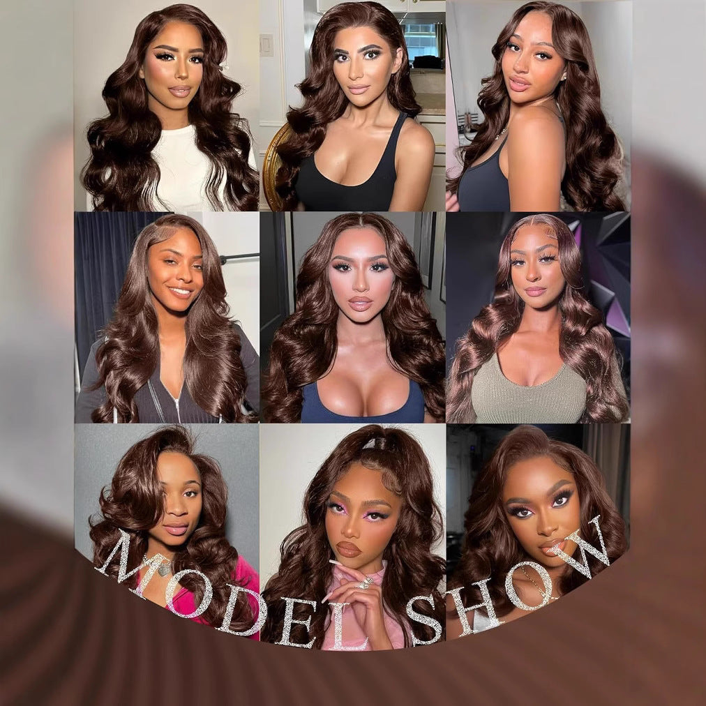 Brown Long Curly Wig With Middle Part And Lace Front