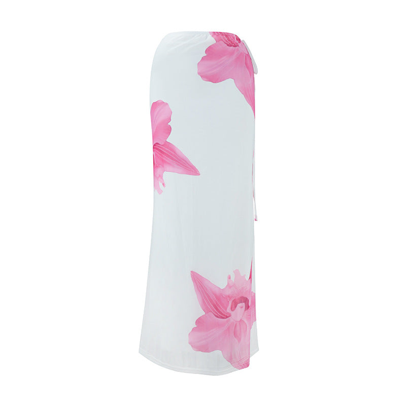 Summer Women's Beach Vacation Double-layer Tie-draped Skirt