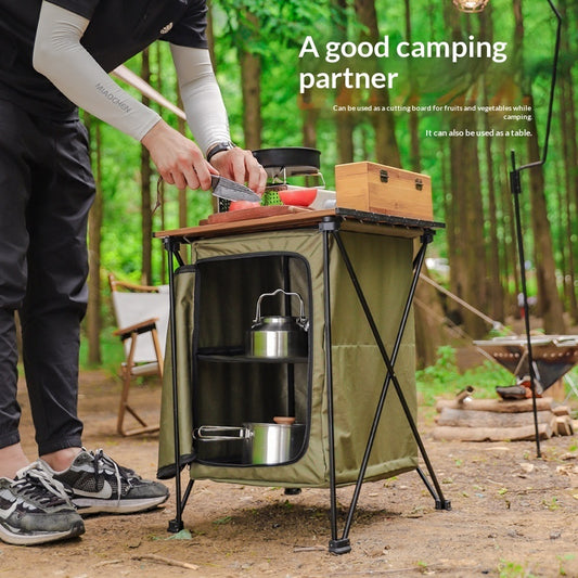 Sammenfoldeligt opbevaringsskab/bord til udendørs camping