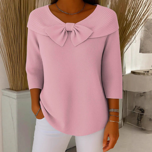 Knitted Bow Solid Color Sweater Autumn And Winter