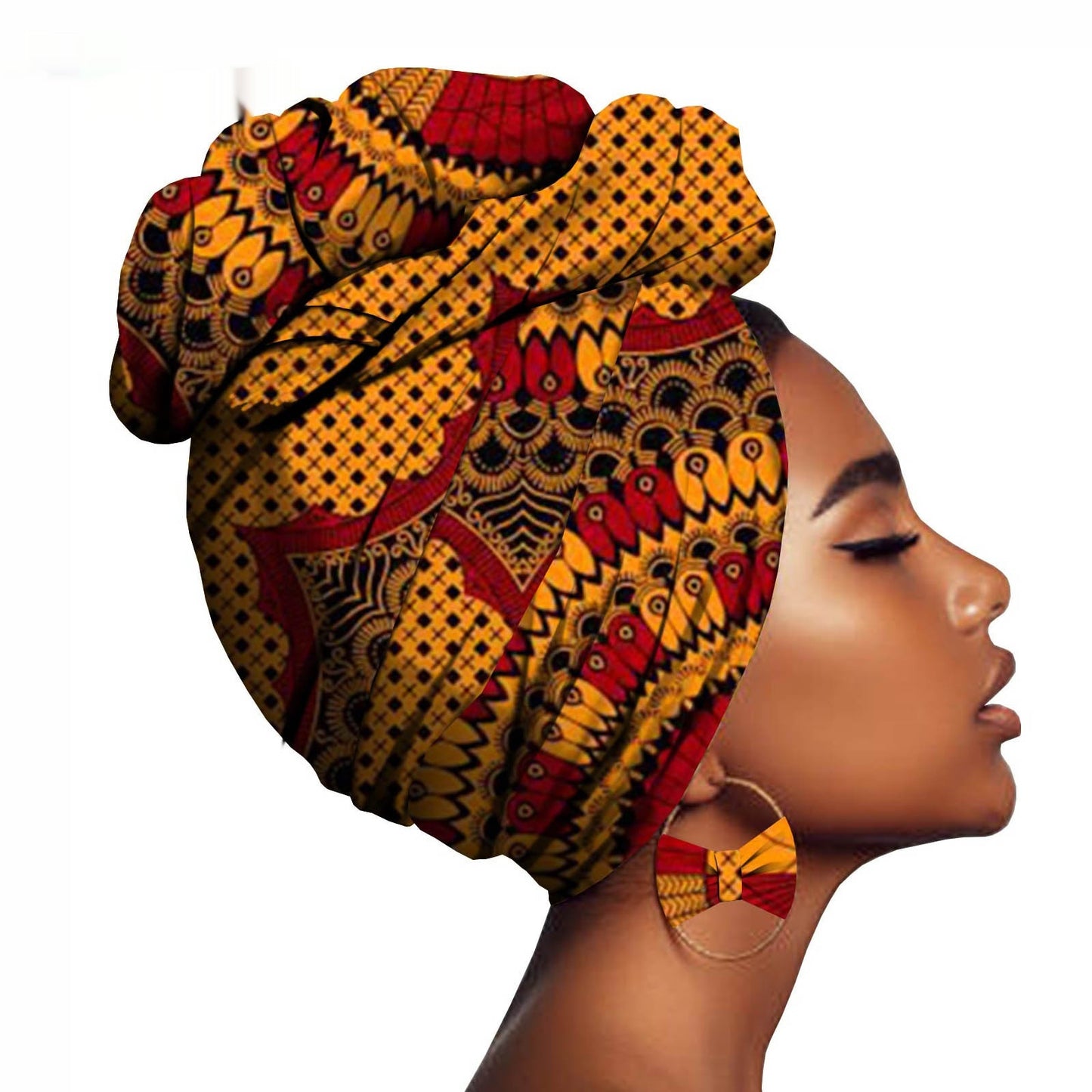Batik Headscarf Exaggerated Earrings