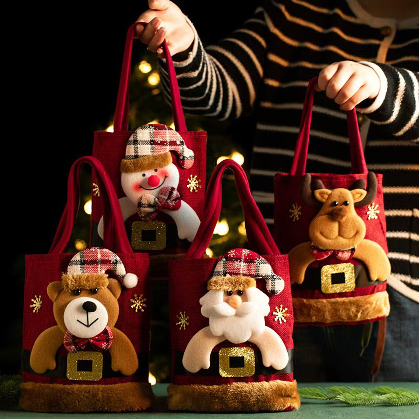 Christmas Ornament Tote Bag With A Distressed Plush Finish