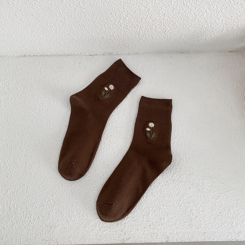 Japanese Candy Color Small Flower Embroidery Pile Socks