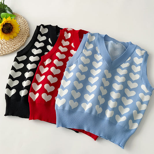 Women's Love Knitted V Neck Vest