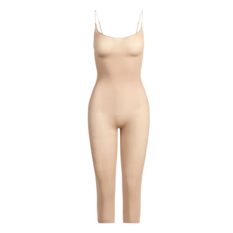 Seamless Tummy-control Waist-shaping Suspender Capri Pants In A Form-fitting One-piece Design