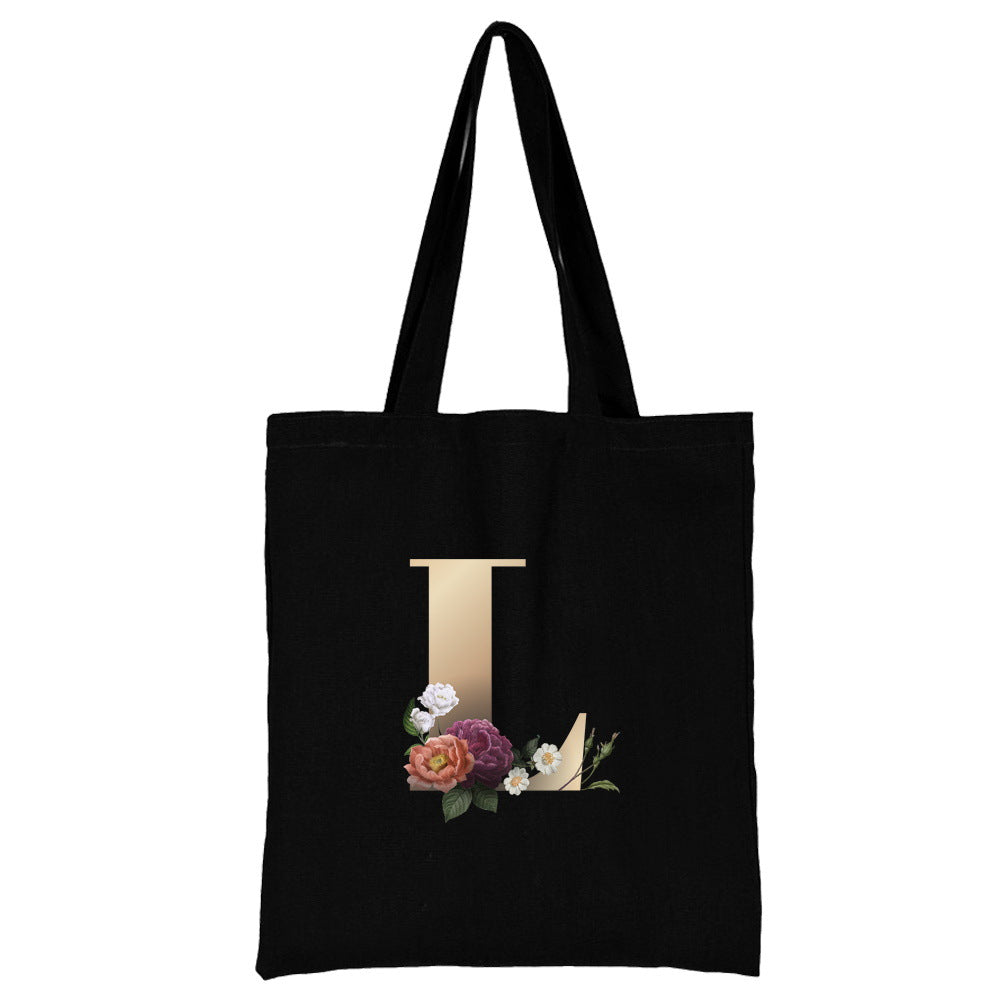 English Alphabet Flower Printed Canvas Bag