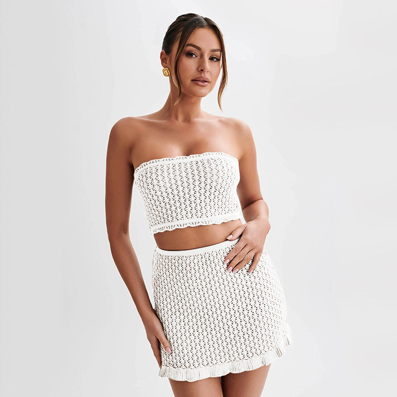 Sexy Hollow-Out Knitted Long-Sleeve Beach Dress Bikini