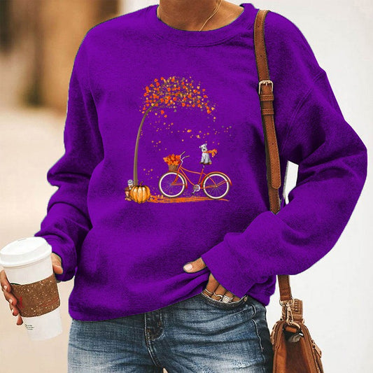 Cykelprint Langærmet Rundhals Sweater Dame