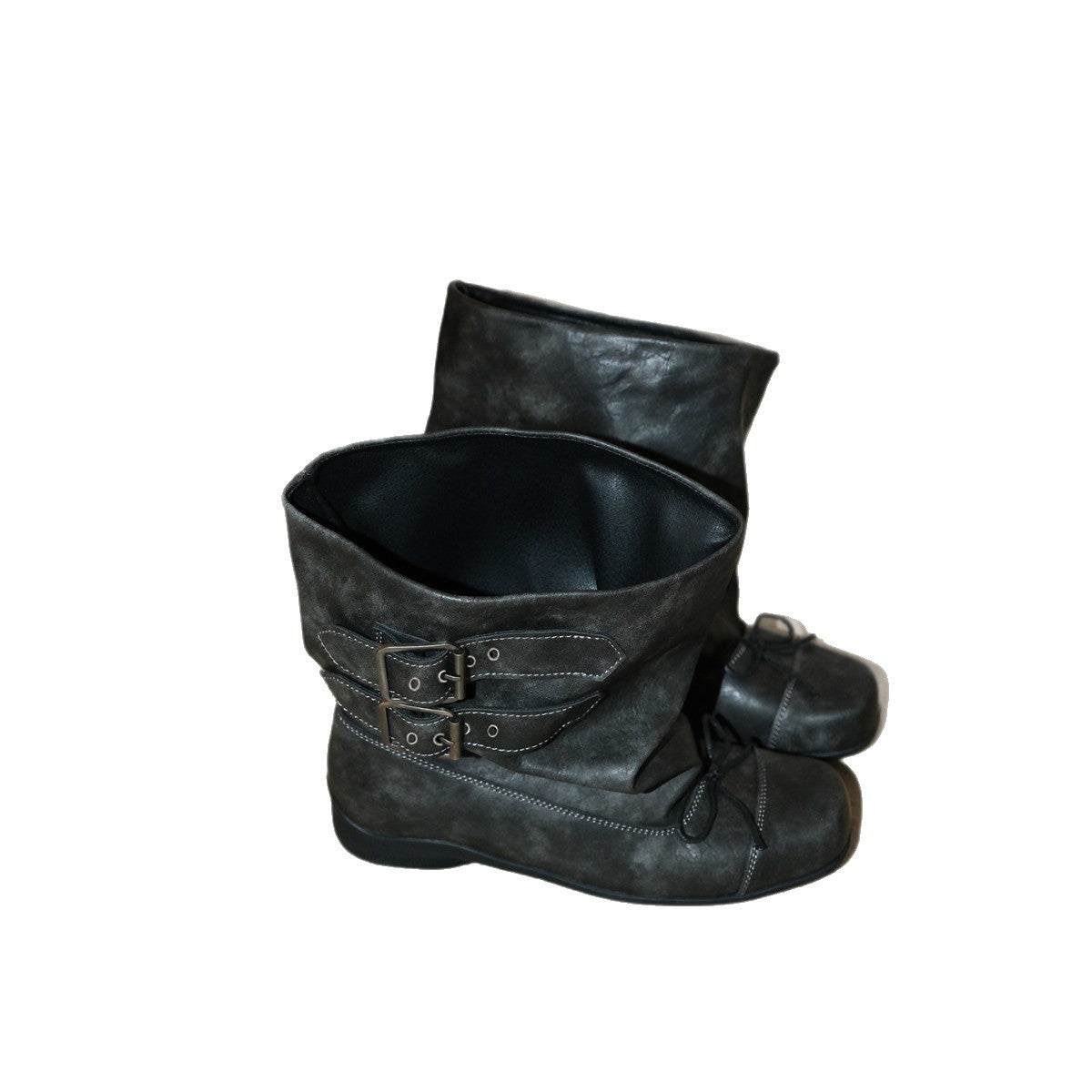 Womens Niche-design Bow-tie Soft-soled Wide-calf Figure-flattering Ankle Boots