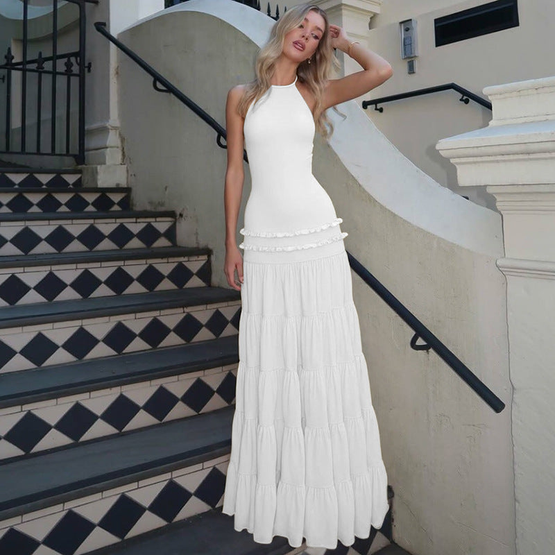 Summer Fashion Backless Halter Pleated Dress