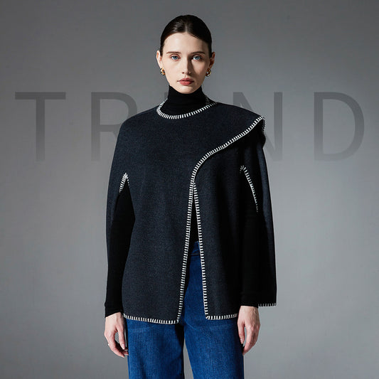 Women's Double-faced Woolen Goods Stitching Cape And Shawl