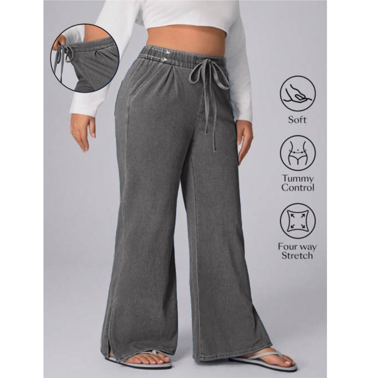 Women's Plus Size Drawstring Casual Loose Wide Leg Jeans