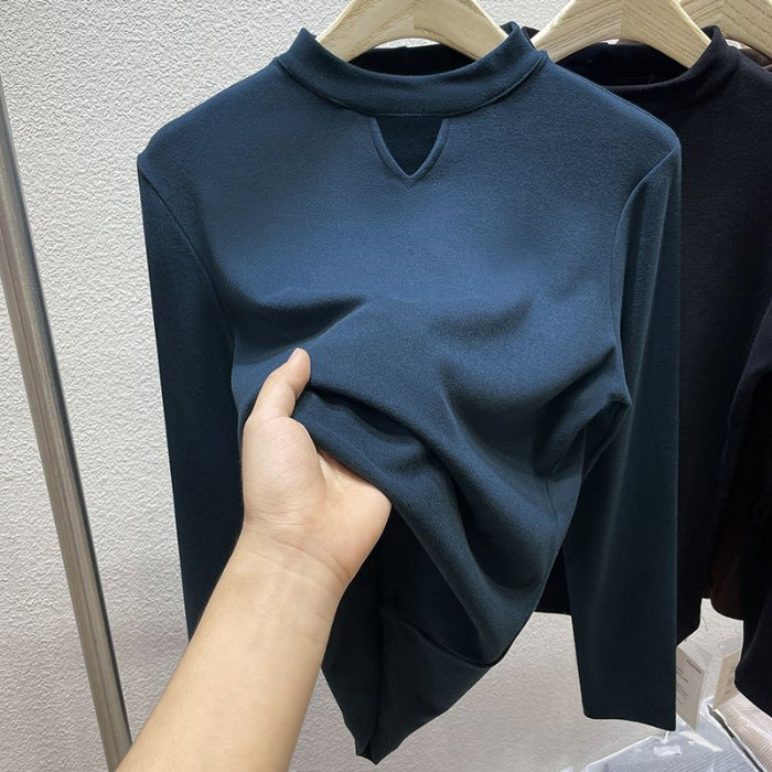 Women's Half-turtleneck Brushed Double-sided Dralon Bottoming Shirt