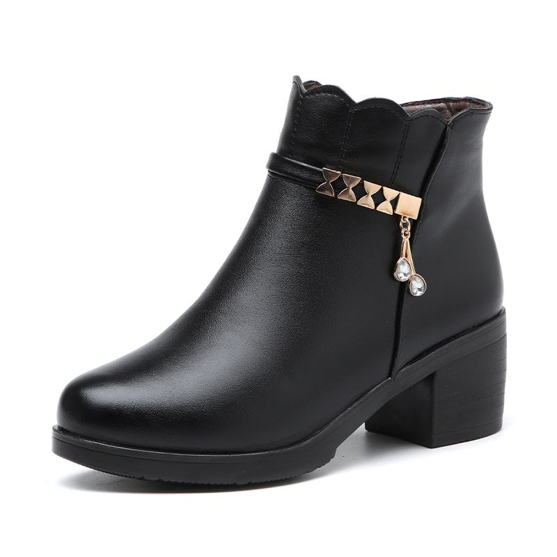 Middle-aged And Elderly Mid-age Warm Short Boots Anti-slip Leather Shoes