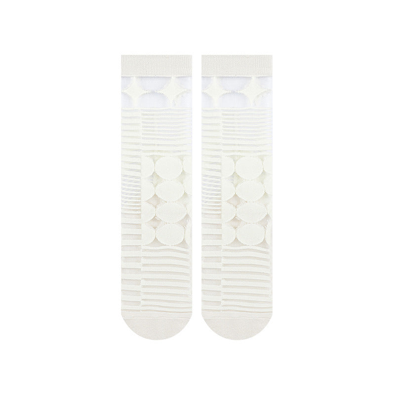 Women's Summer Thin Asymmetric Spun Glass Striped Diamond Socks