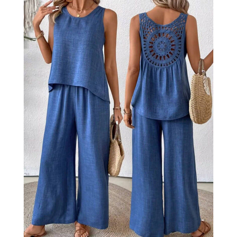 Casual Chic Elegant Floral Set With Hollow-Out Back
