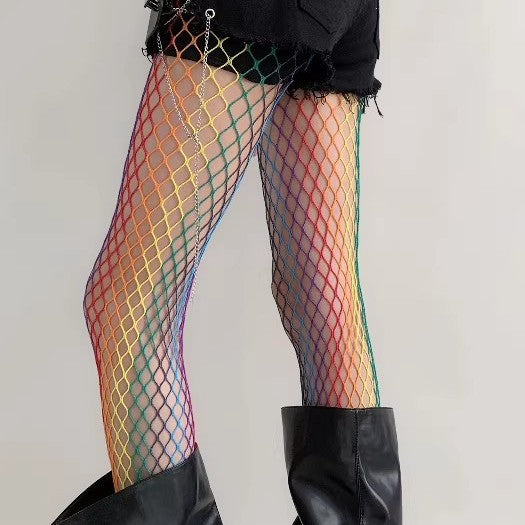 Gradient-colored Hollow-out Mesh Stockings