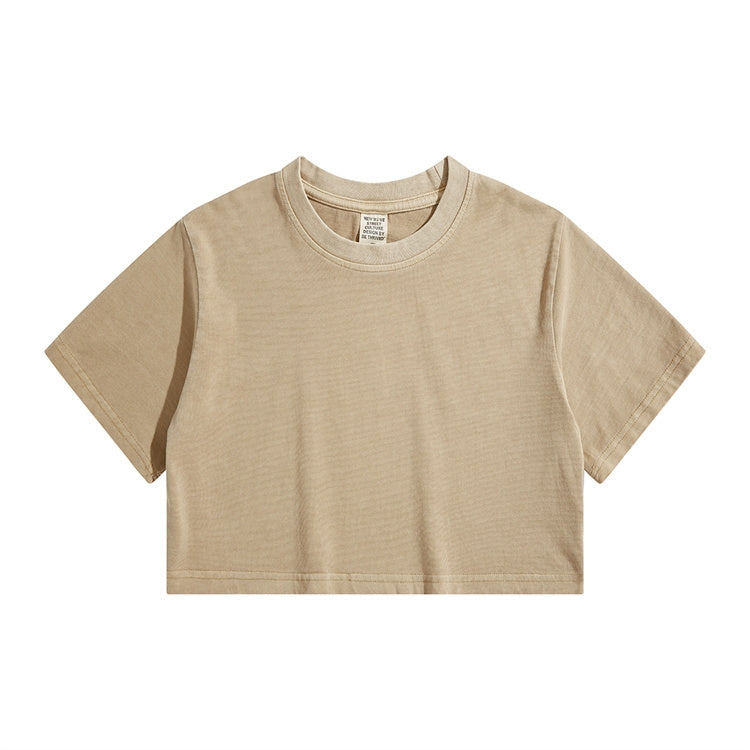 High Waist Cropped T Shirt With Navel Design