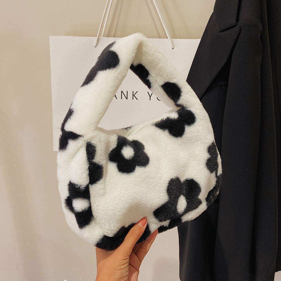 New Plush Harajuku Style Cow Fashion Plush Simple Personality Crossbody Bag