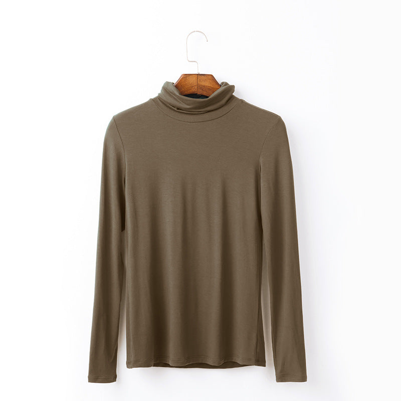Oversize Women's Long Sleeved T-shirt Solid Color High Collar Modal Undercoat