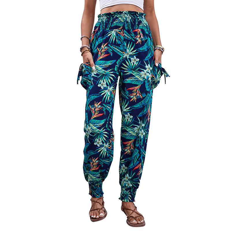 Women's Tropical Printed Ankle-tied Trousers